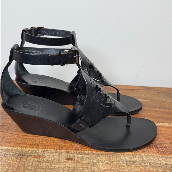 Tory Burch Black Wedge Sandals, Women’s 8.5 - Picture 3 of 9